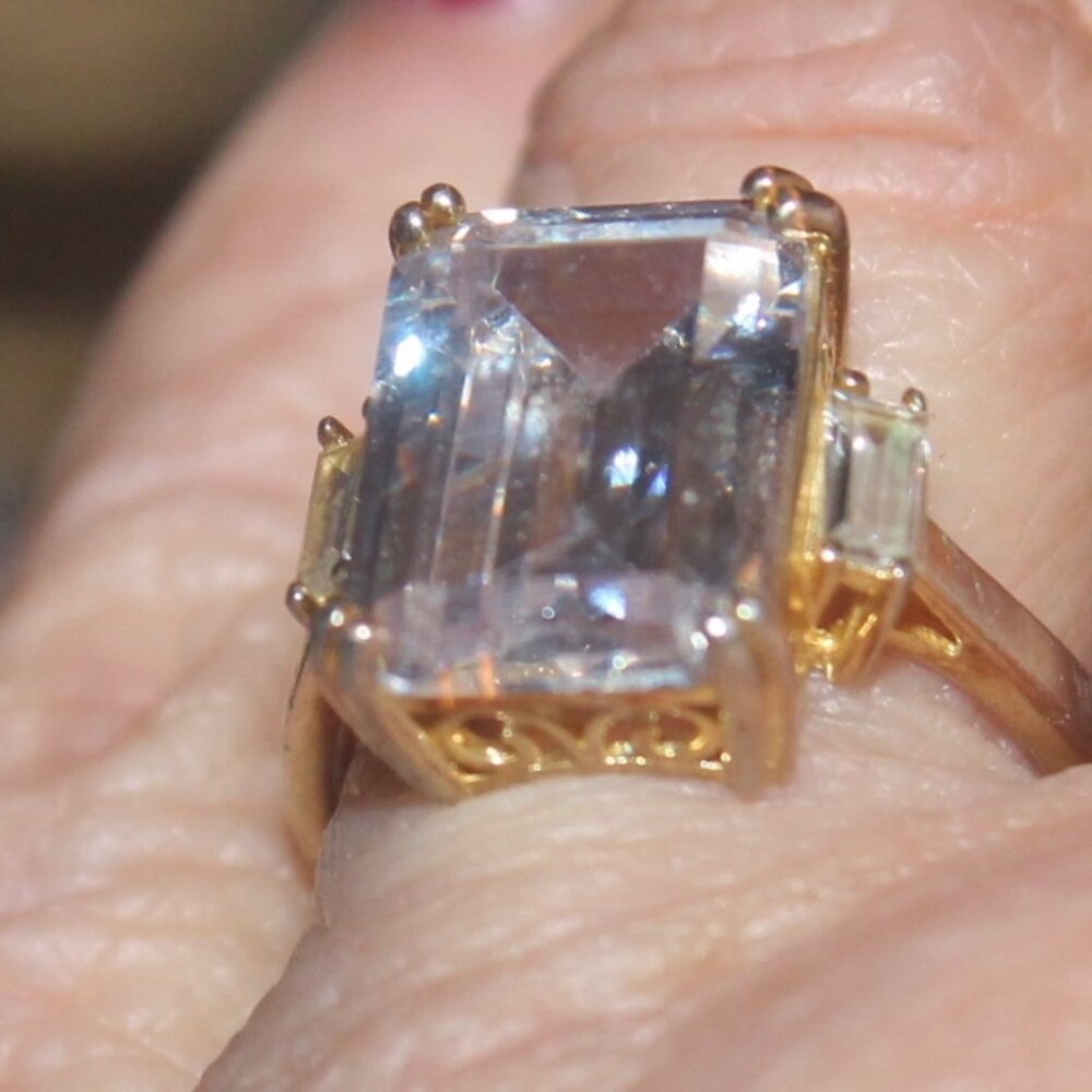 HUGE 925 Sterling 2-Tone Princess Cut CZ Engagement Statement Cocktail Ring Sz 7 - Picture 2 of 7